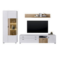 WOHNWAND 3-teilig weiß matt, Eiche 285 cm, Schrankwand mit Soft-Close-Funktion - Eichefarben/Schwarz, Glas/Holzwerkstoff (285/180/42cm) - Furn.Design