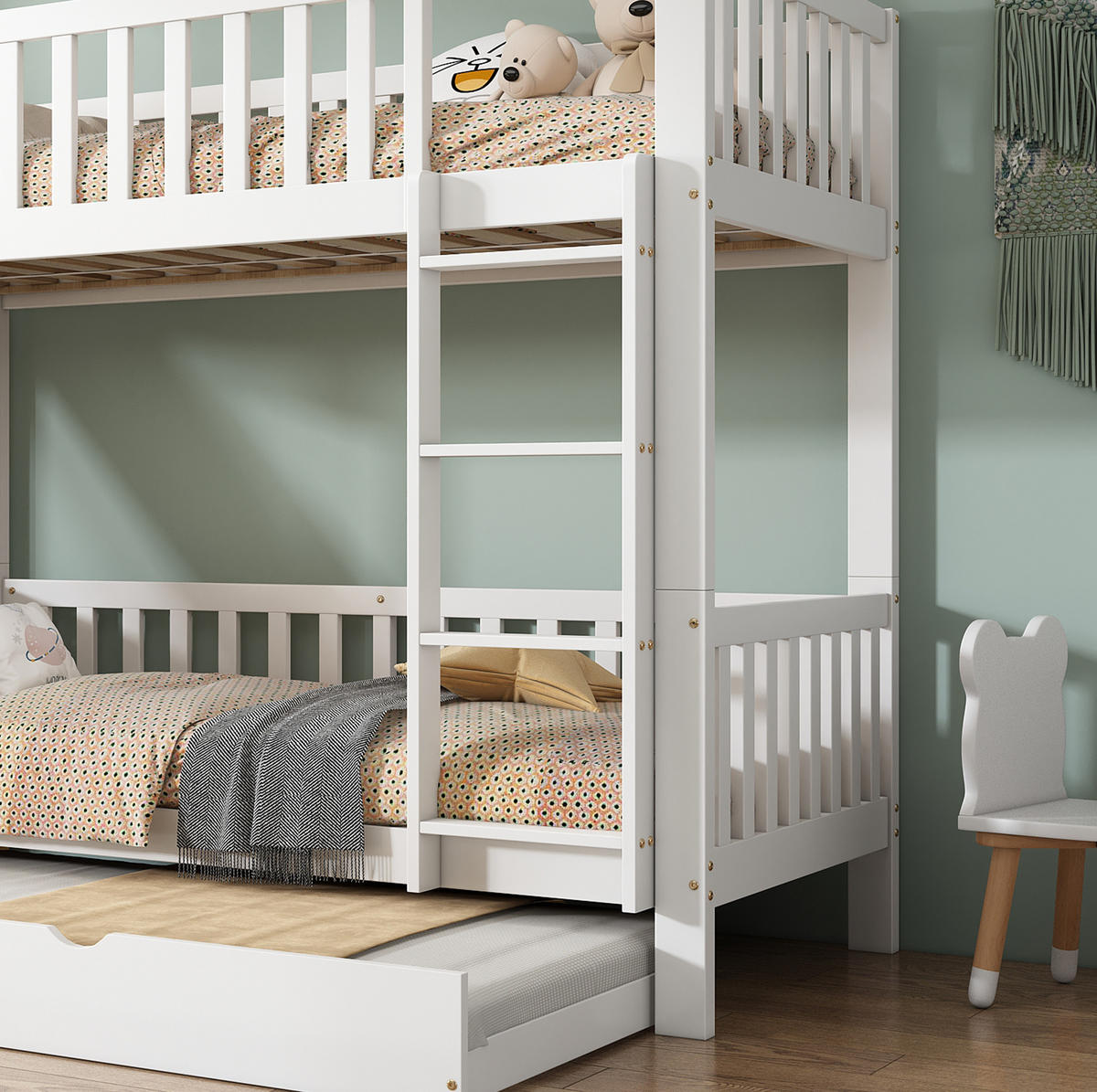 ETAGENBETT 250/172/170,5 cm aus Kiefer und MDF mit Rollbett und Rutsche Weiß - Weiß, Holzwerkstoff (90/200cm) - Modenvie
