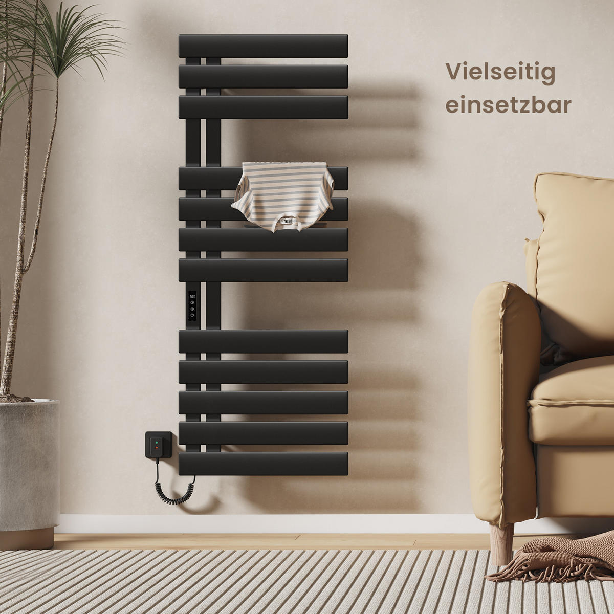 HEIZKÖRPER Elektrisch WLAN Thermostat Schwarz - Schwarz, Metall (50/130/11cm) - EMKE