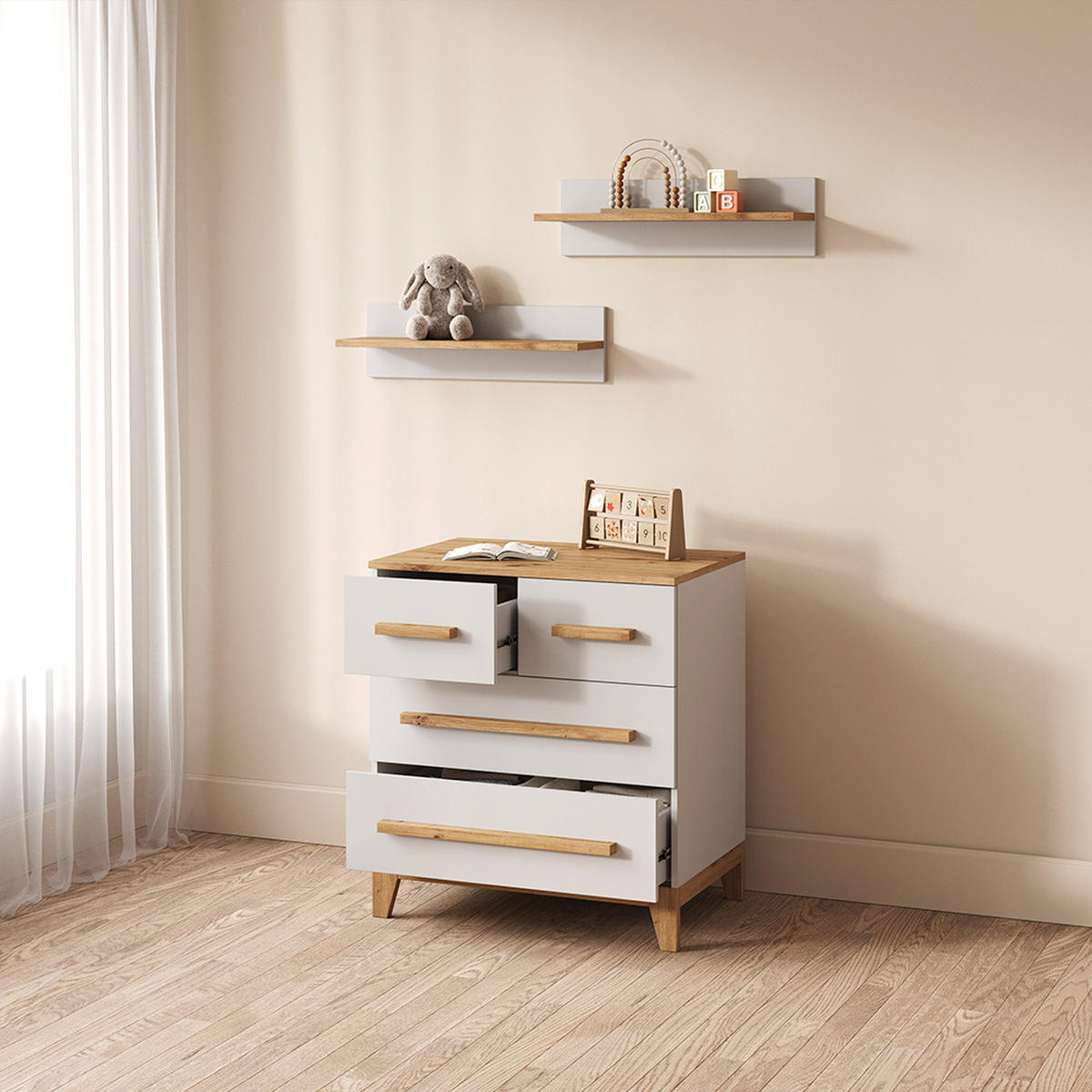 WANDREGAL KINDERZIMMER Mailo Weiß/Artisan 70 x 20 cm - Weiß/Eiche Artisan, Holzwerkstoff (70/20/18.4cm) - Livinity®