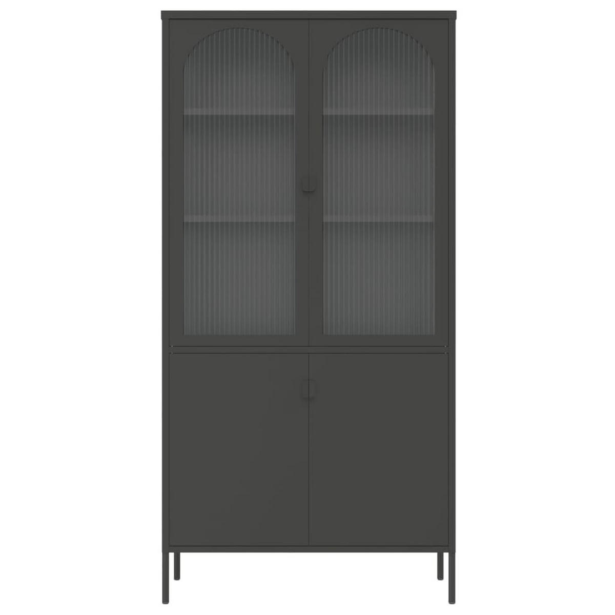BUFFET mit Glasvitrine und Schrank mit 2 Ebenen, 90/40/180 cm, aus Stahl und Glas, in Schwarz, im Industriestil - Schwarz, Metall (90/180/40cm) - vidaXL