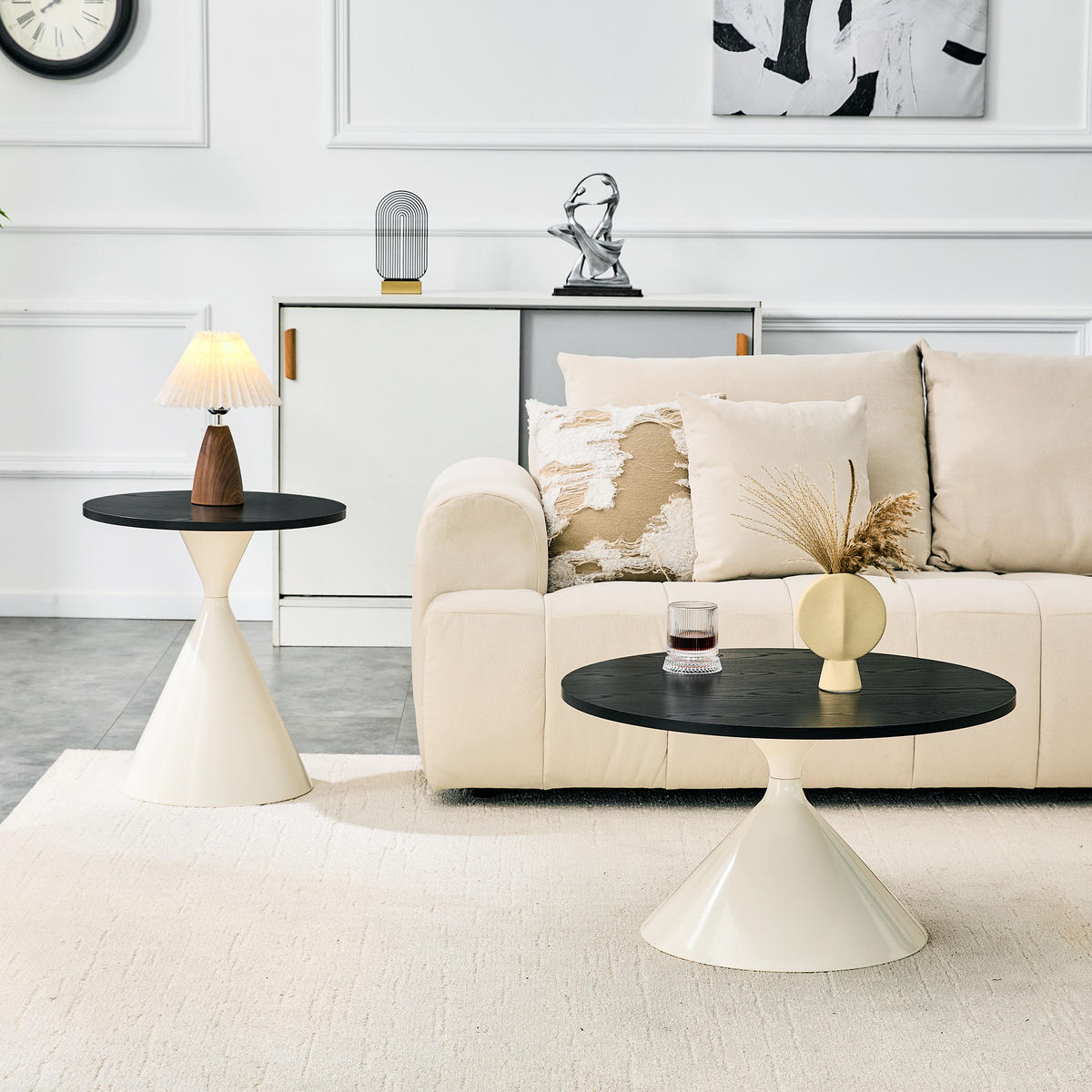 COUCHTISCH-SET DE-37434 2er-Set konusförmig mit Holzoptik Schwarz/Creme - Creme/Schwarz, Metall (50/50/50cm) - ComfortXL