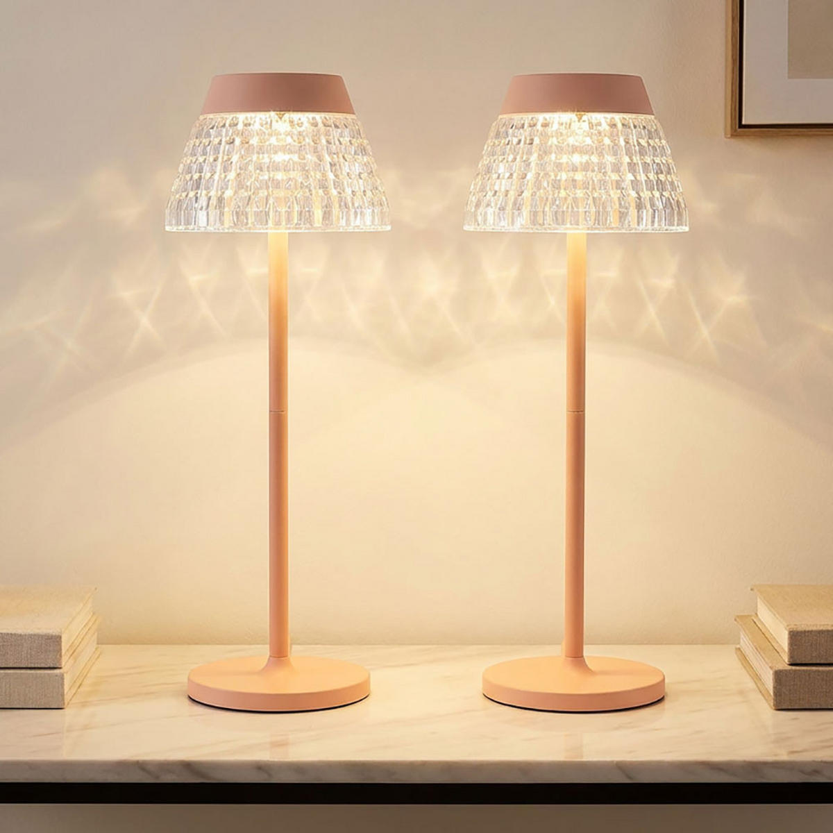 LED TISCHLEUCHTE Lora pfirsichfarben 2er Set - Orange, Metall (13.5/13.5/38cm) - Globo Lighting