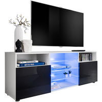 SIDEBOARD TV URBINO Weiß, Blau LED Beleuchtung - Schwarz/Weiß, Glas/Holzwerkstoff (140/53/35cm) - Komodee