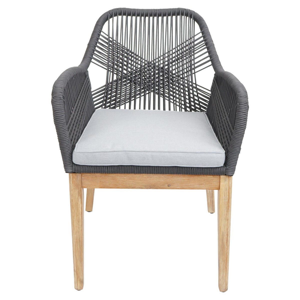 GARTENSTUHL 2er-Set HxBxT 85x58x59cm Sitzhöhe 47cm wetterfest Seilgeflecht Rope Holz Akazie Dunkelgrau Kissen Hellgrau - Dunkelgrau, Holz (58/85/59cm) - PROREGAL