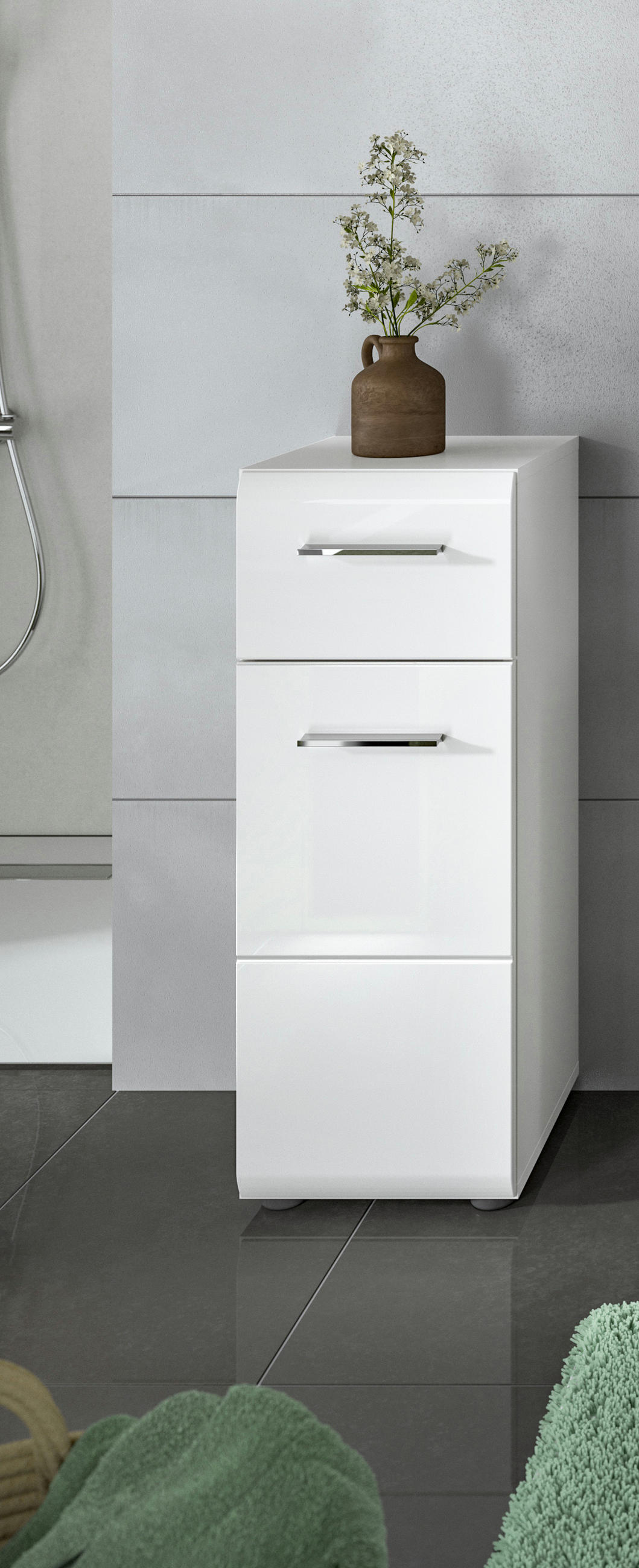 STANDSCHRANK Ice Bad in weiß Nachbildung und weiß hochglanz B/H/T: 30x80x30 cm - Weiß, Holz (30/80/30cm)