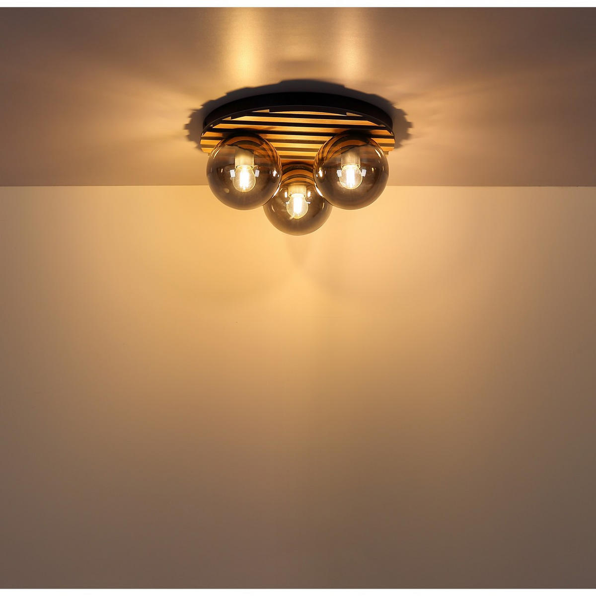 DECKENLEUCHTE PARSONS Metall/Rauchglas MDF Schwarz matt - Schwarz, Glas (39/39/20cm) - Globo Lighting