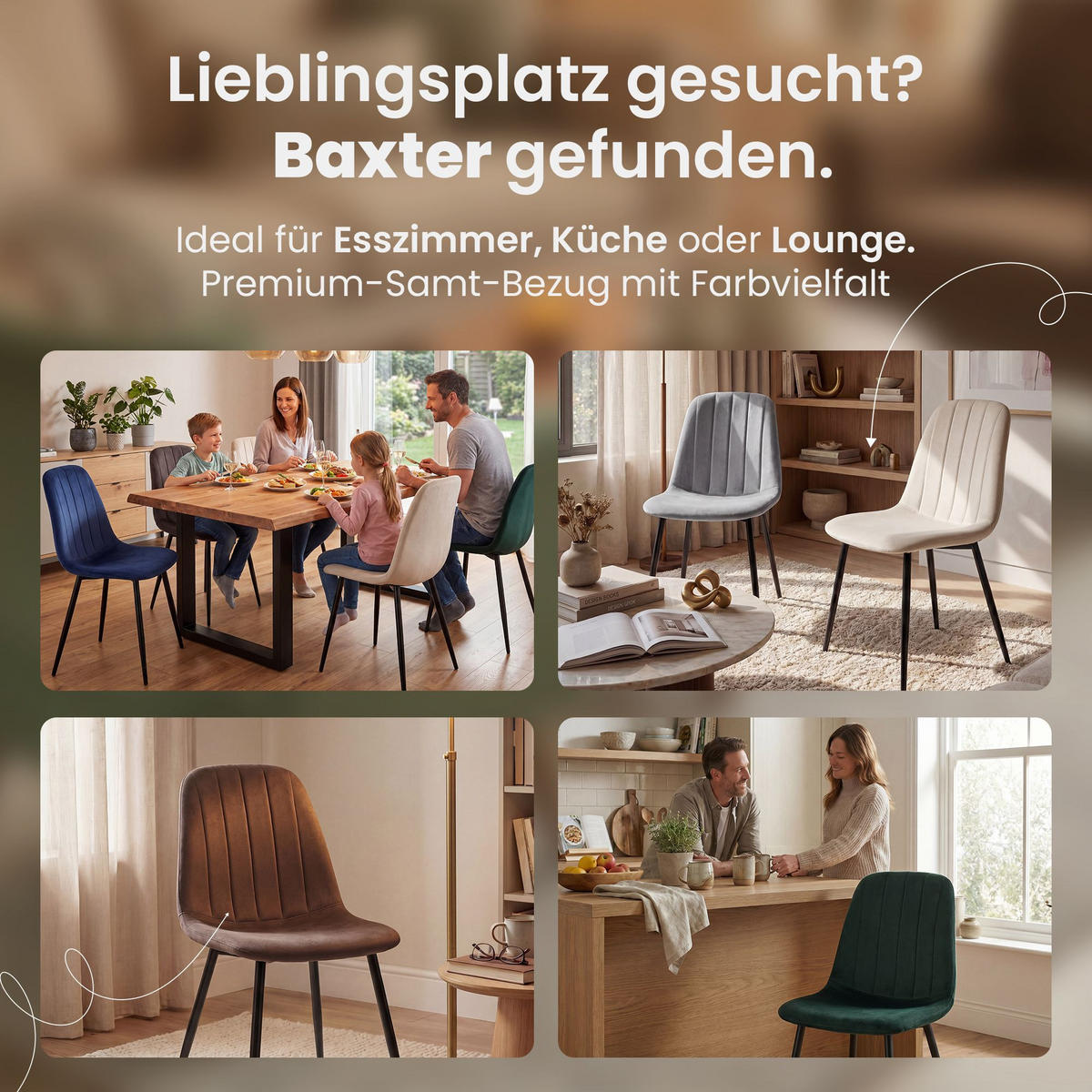STUHL 4 Samt Dunkelgrau - Dunkelgrau/Schwarz, Textil/Metall (45/88/54cm) - CLP