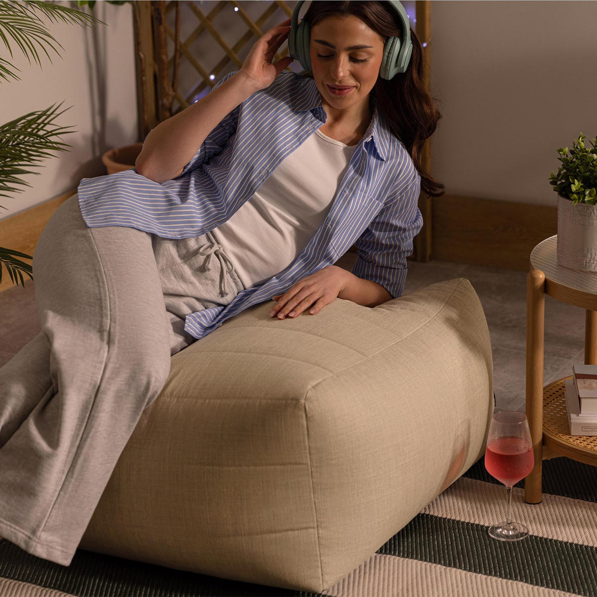 SITZSACK-HOCKER Noa modular Outdoor - Beige, Textil (75/70/78cm) - icon