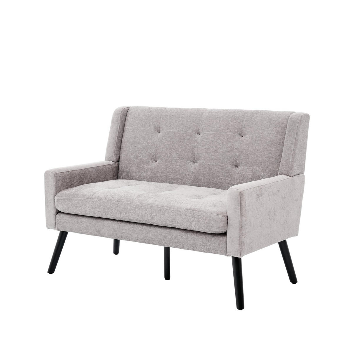SITZBANK 2-Sitzer Leinenoptik Polster mit Knopfsteppung, Massivholzbeinen 119/75/88 cm Hellgrau - Hellblau, Textil (75/88/119cm) - Redom