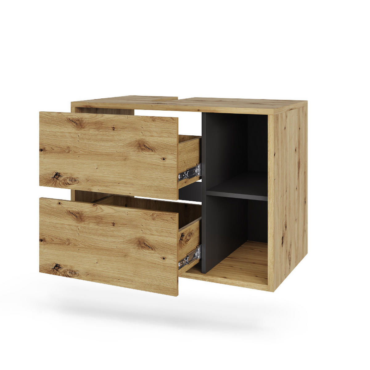 WASCHBECKENUNTERSCHRANK Viola Artisan/Grau 80 x 60 cm mit 2 Schubladen - Hellgrau/Grau, Holzwerkstoff (80/60/46cm) - Vicco