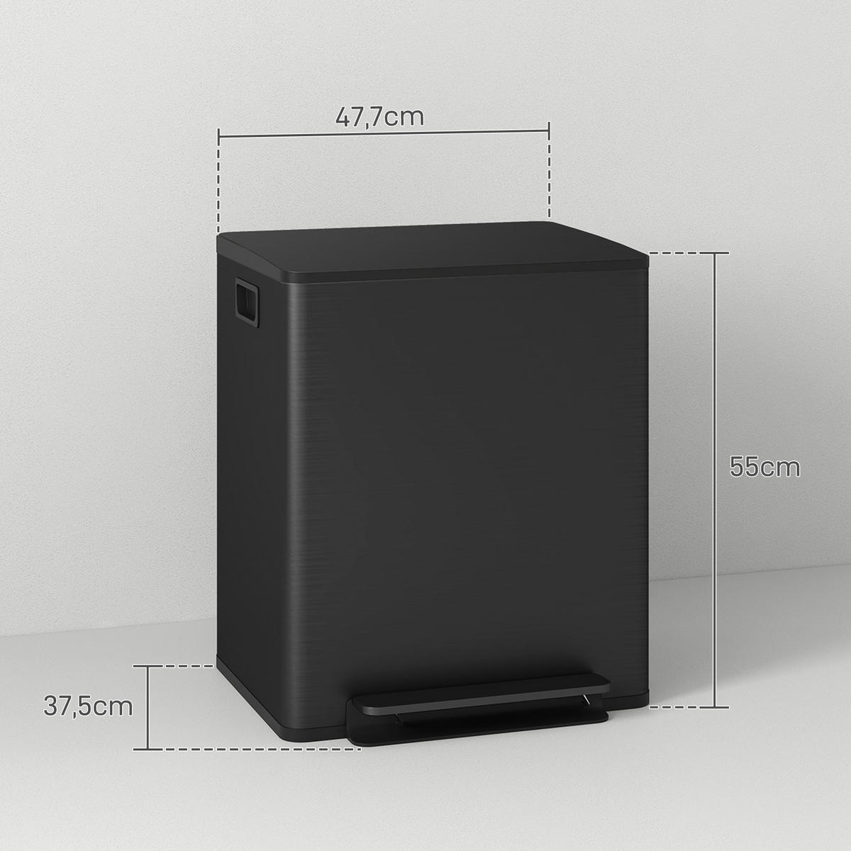 MÜLLEIMER 2 x 25L - Schwarz, Metall (37.5/56/47.7cm) - HOMCOM