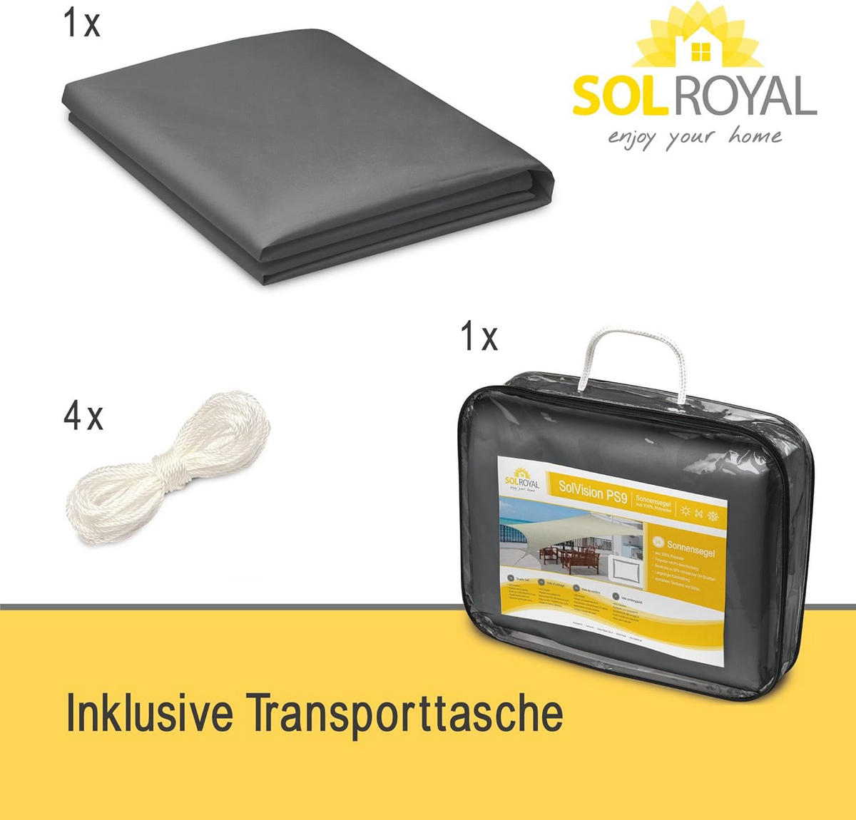 SONNENSEGEL SolVision PS9 400x500cm rechteckig Grau PE - Grau, Kunststoff (300/200cm) - Sol Royal