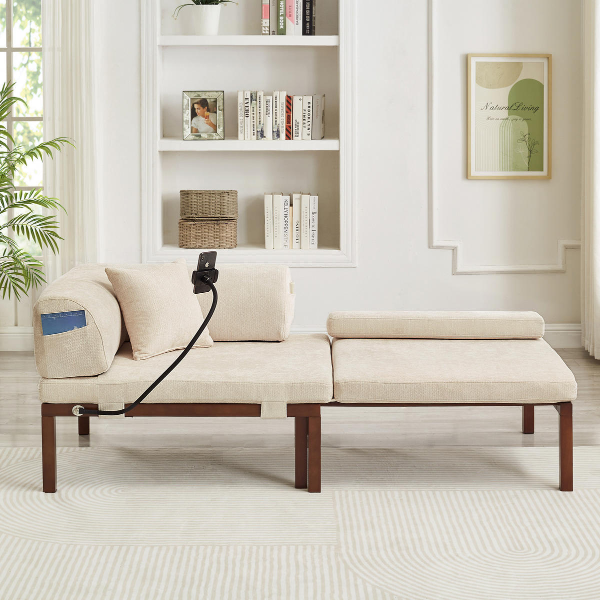 SCHLAFSOFA mit ausziehbarer Einzelliege und klappbarer Funktion, platzsparendes Design, Beige - Beige, Textil (176/64/81cm) - Redom