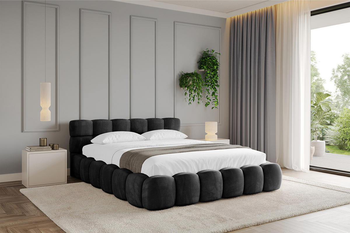 POLSTERBETT mit Bettkasten und Lattenrost, Bett mit Matratze H3/H4 - LEYA-v1 180x200 Schwarz - Schwarz, Holzwerkstoff/Textil (180/200cm) - ALTDECOR