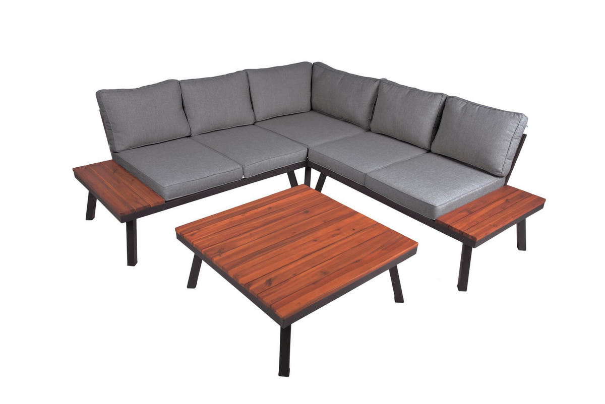 GARTENLOUNGESET Julie 4-teilig Dunkelgrau Gartenmöbel - Dunkelgrau, Holz - DELUKE