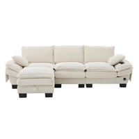 3-SITZER SOFA Cord Beige mit Hocker, USB-C und Seitentaschen - Beige, Holzwerkstoff/Kunststoff (260/132cm) - WISHDOR