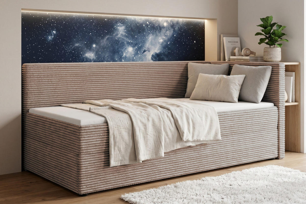 BOXBETT ROBERTO 100/200 in Cord Beige H4 rechts - Beige, Holz/Holzwerkstoff (100/200cm) - Deine Möbel 24