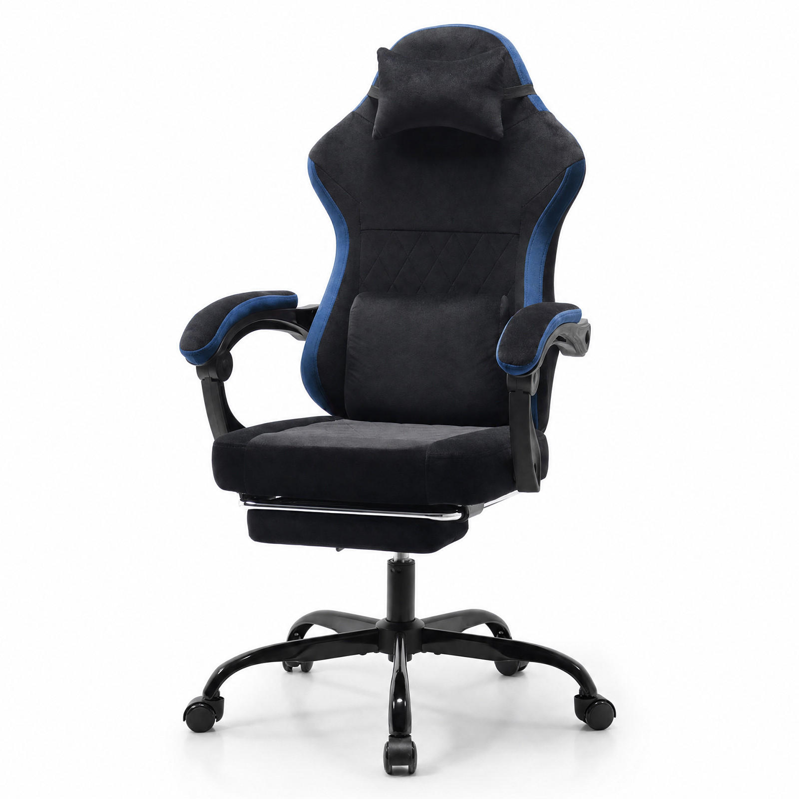 GAMINGSTUHL DE-40995 mit Nackenkissen und Rückenkissen Schwarz/Blau - Blau, Metall (58.5/120.5/63cm) - ComfortXL