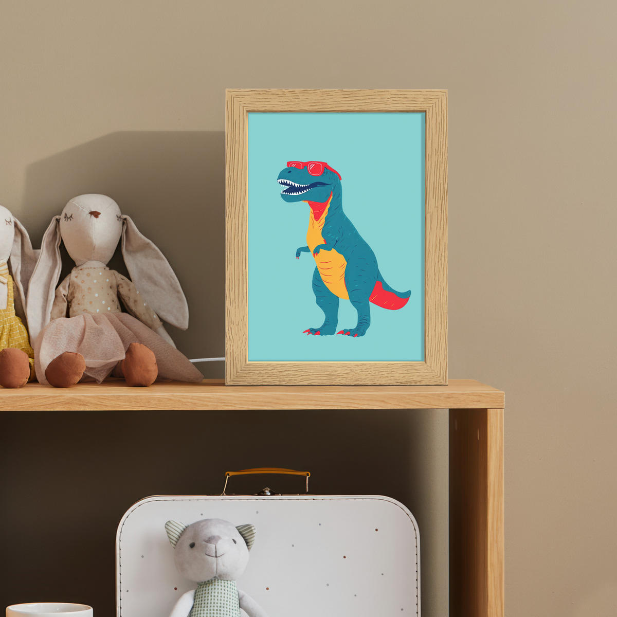 NACHTTISCHLAMPE Dinosaurier - Blau - Sonnenbrille 15x20 cm - Hellblau, Holzwerkstoff (8/15/20cm)