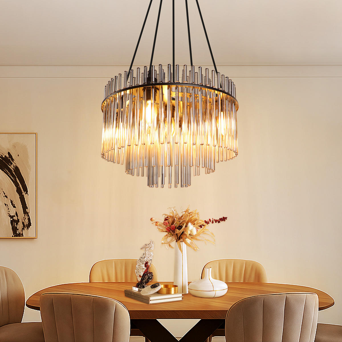 PENDELLEUCHTE Fern 15/40/150 cm - Schwarz, Glas (15/40/150cm) - ZMH