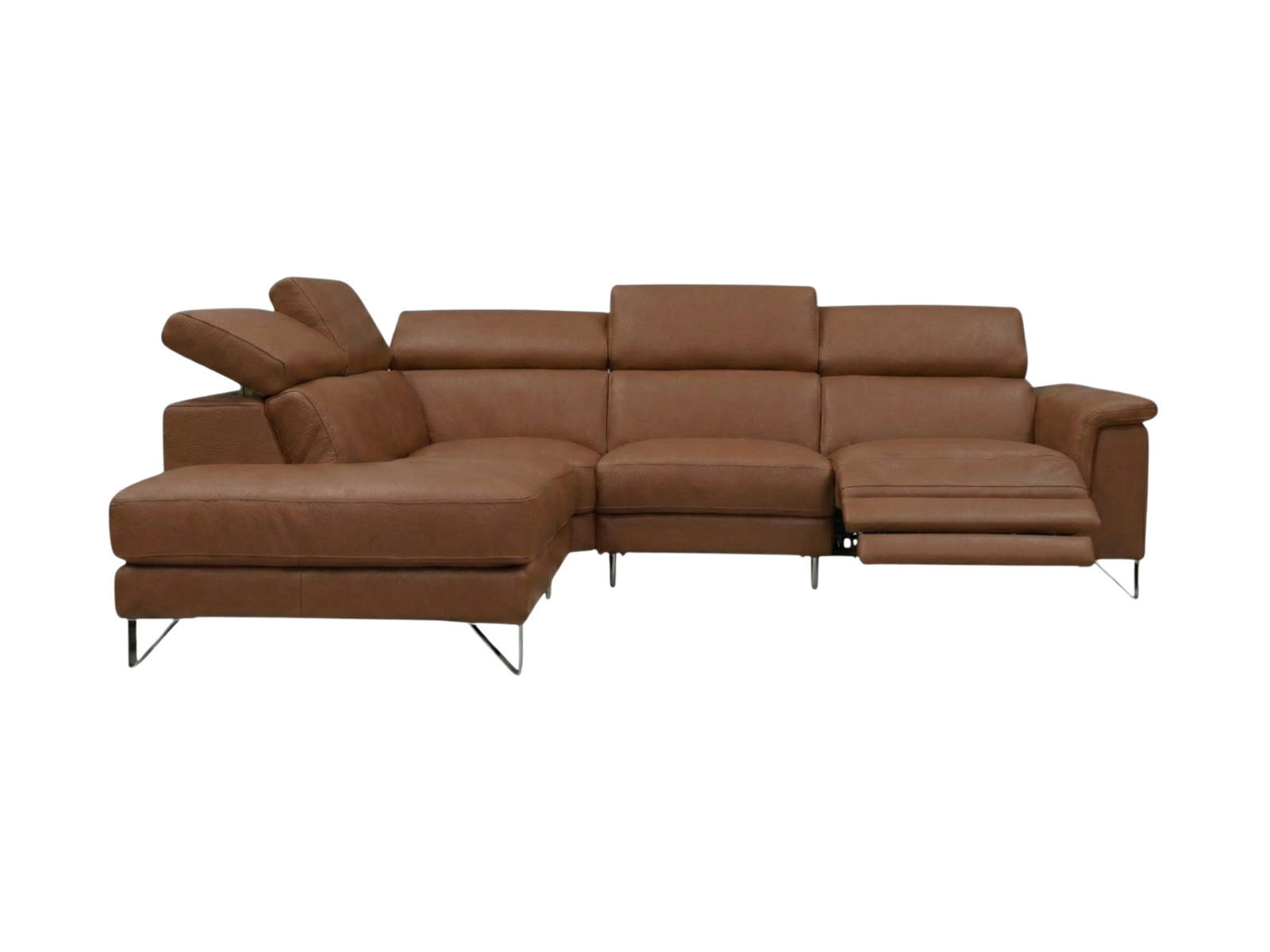 ECKSOFA Antares Echtleder mit 1 x Relaxfunktion Cognacbraun - Cognac, Leder/Metall (224/276cm)