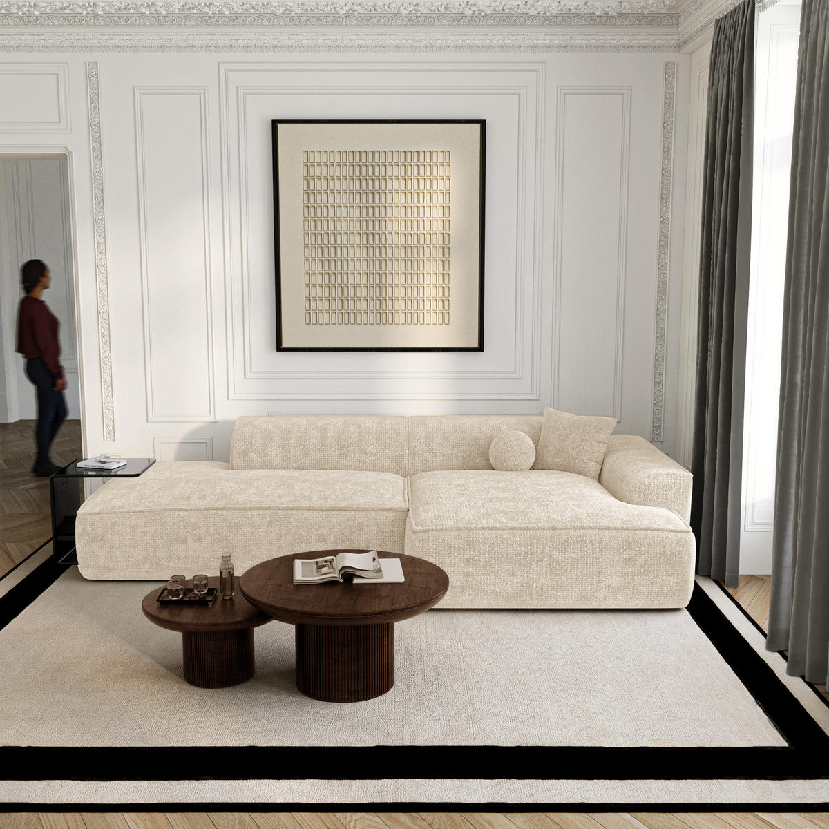 ECKSOFA rechtwinklig HANA Strickvelours Creme 260cm - Creme, Textil (260/155cm) - Premium Interiors