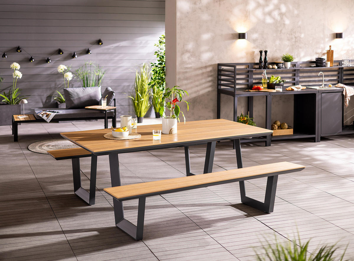 GARTENSITZGRUPPE - Polywood / Aluminium - Braun / Anthrazit - Anthrazit/Braun, Holzwerkstoff/Metall - home24