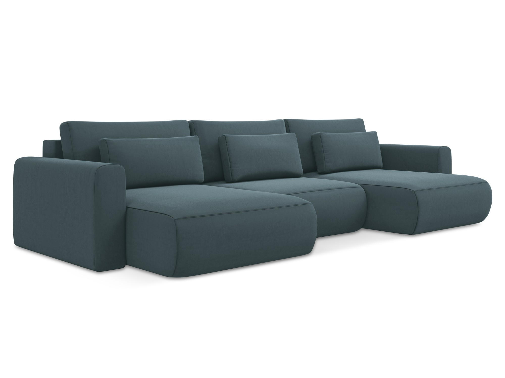 WOHNLANDSCHAFT Samt Stoff Blau - Blau/Petrol, Kunststoff/Textil (340/82/149cm) - Makamii