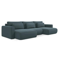 WOHNLANDSCHAFT Samt Stoff Blau - Blau/Petrol, Kunststoff/Textil (340/82/149cm) - Makamii