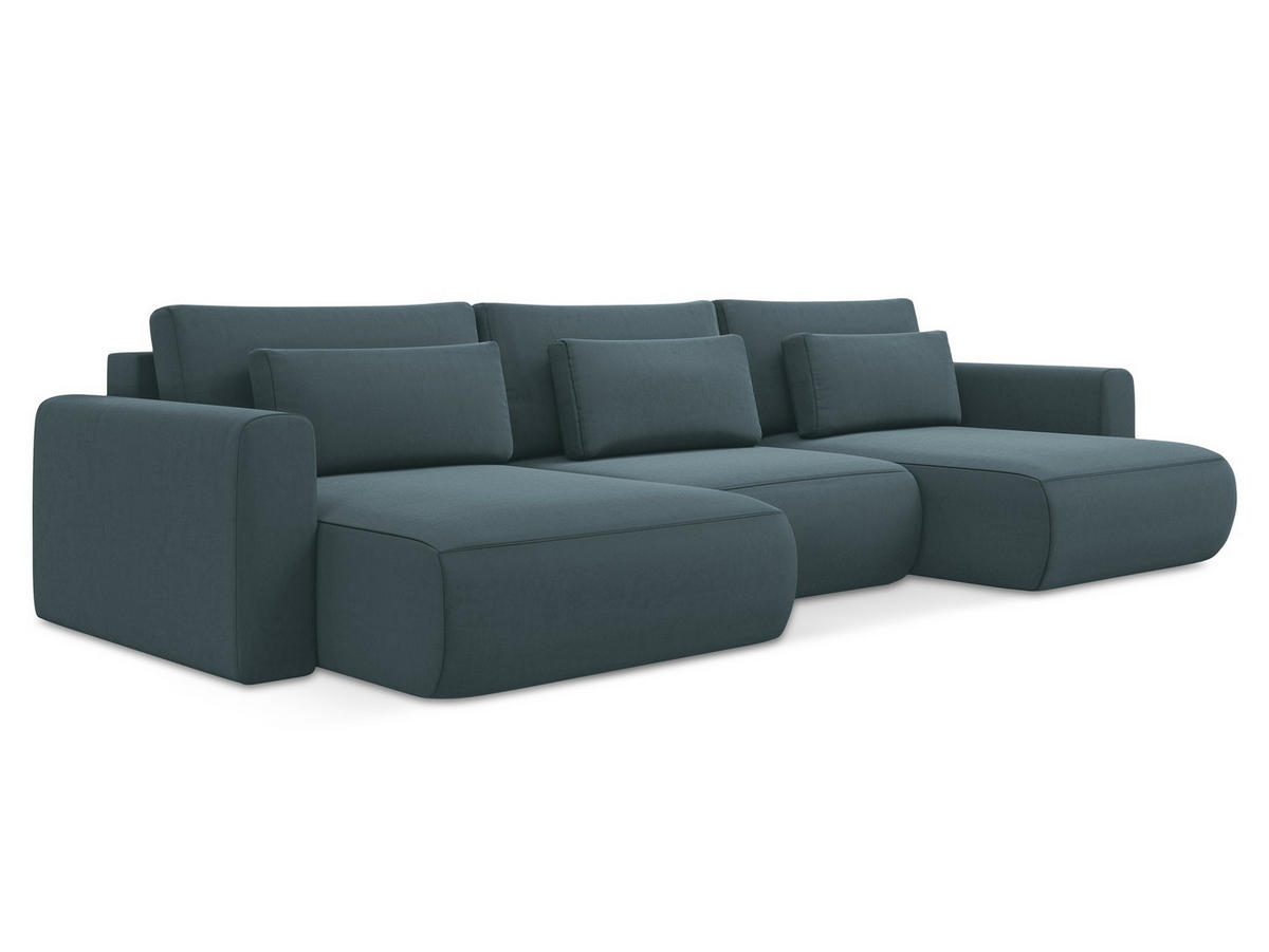 WOHNLANDSCHAFT Samt Stoff Blau - Blau/Petrol, Kunststoff/Textil (340/82/149cm) - Makamii