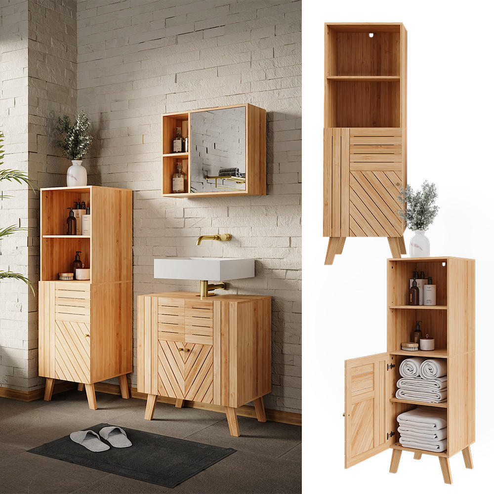 MIDISCHRANK Lucie Bambus 40 x 124 cm - Grün, Holzwerkstoff (40/124/36cm) - Vicco