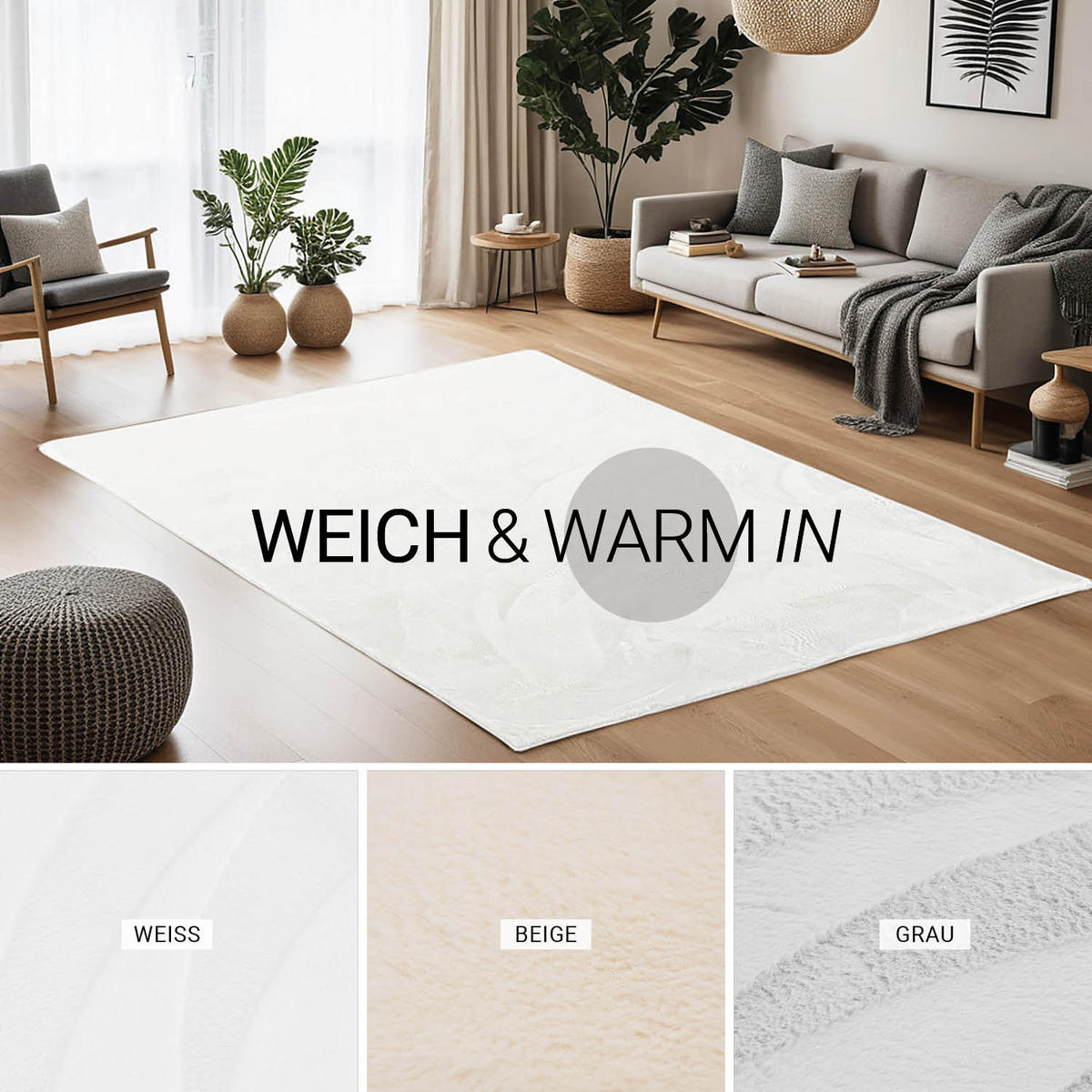 Teppich in Weiß 160/230 cm waschbar - Weiß, Textil (160/230cm) - Homestyle4u