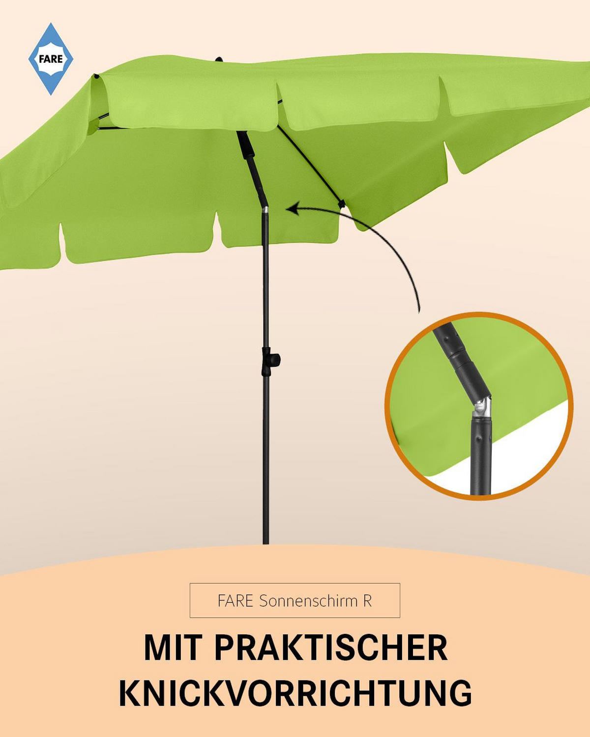SONNENSCHIRM 122/200/126 cm - Grün, Kunststoff (200/122cm) - FARE