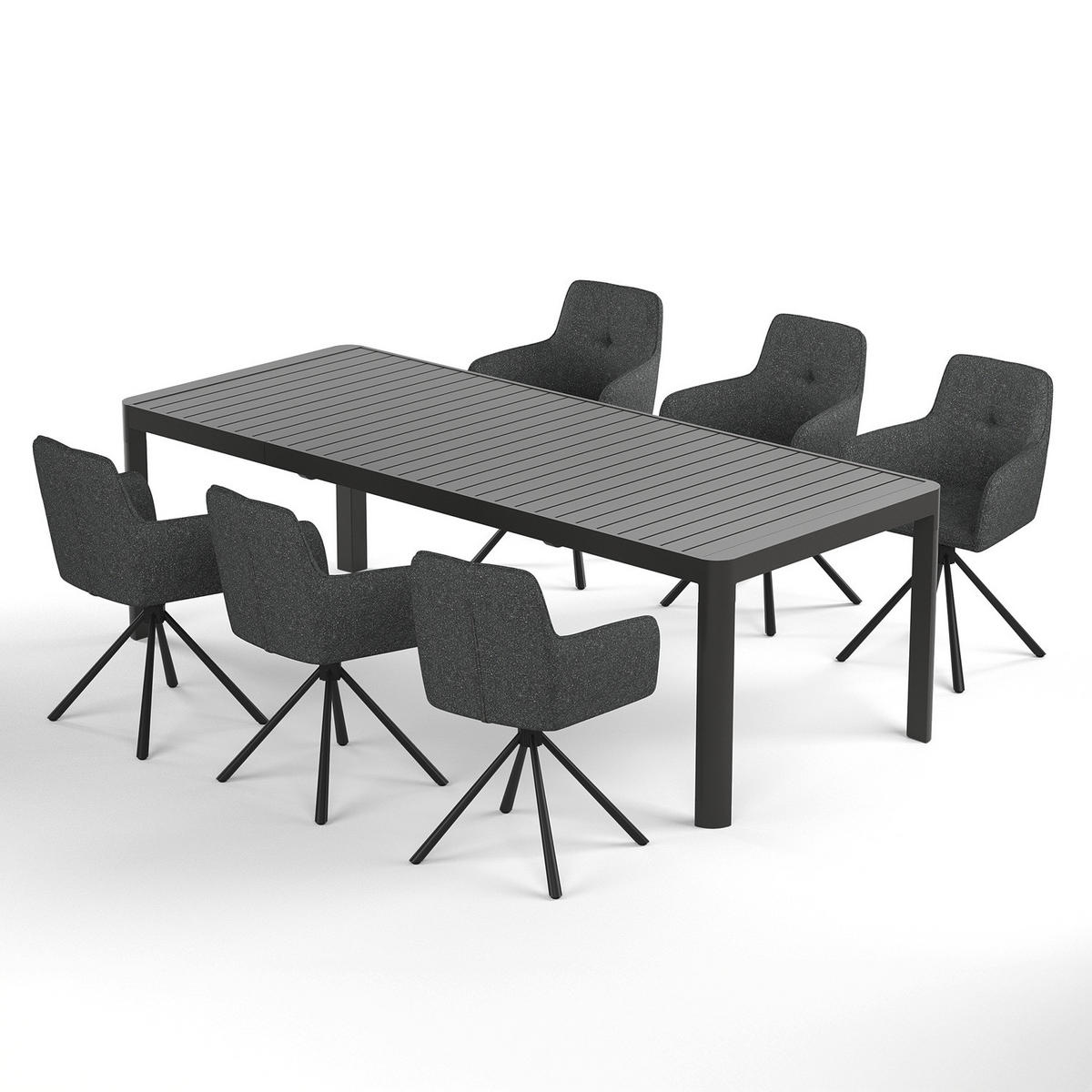 GARTENESSGRUPPE - 7-teilig - Stahl / Polyester - Schwarz / Grau - Schwarz/Grau, Textil/Metall - home24