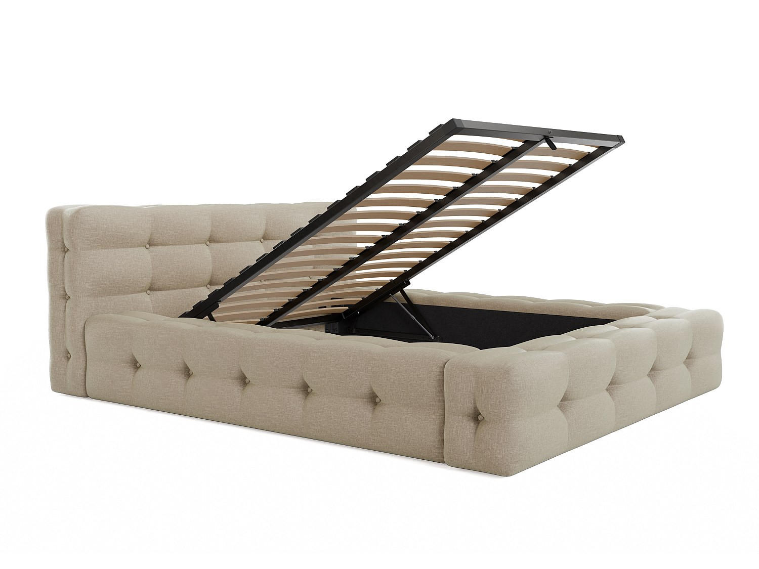 BETT mit Bettkasten - 2 Personen - Stoff - Beige - Beige, Textil (140/190cm) - Vente-Unique