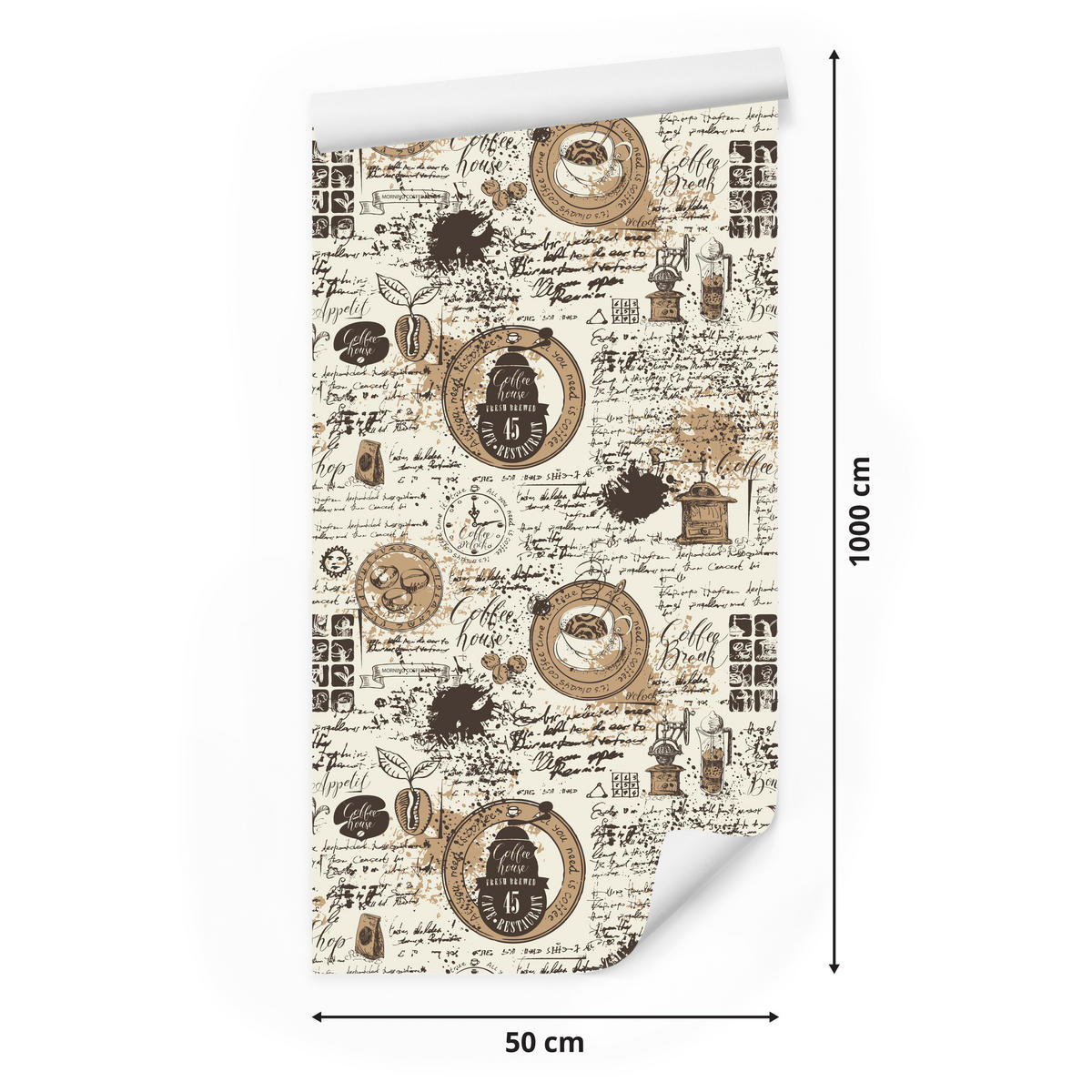 VLIESTAPETE Kaffee und Tassen im Retro-Stil – Braun, Beige – 50x1000 cm - Beige/Braun, Papier (50/1000cm) - Muralo
