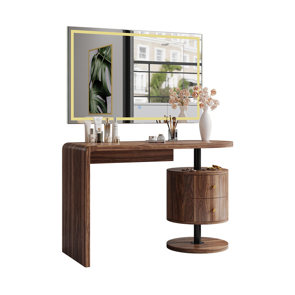 SCHMINKTISCH Lara Eiche rustikal 120 cm mit LED-Spiegel - Wildeiche, Holzwerkstoff (120/76/50cm) - Vicco