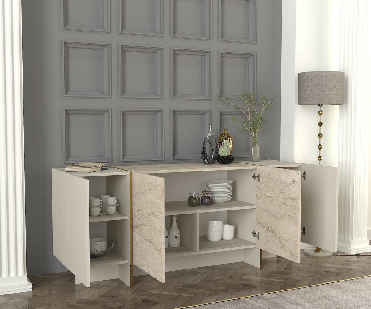 BUFFETSCHRANK veyron beige - Sandfarben/Beige, Holz (180/75/46cm) - Habitat Garten