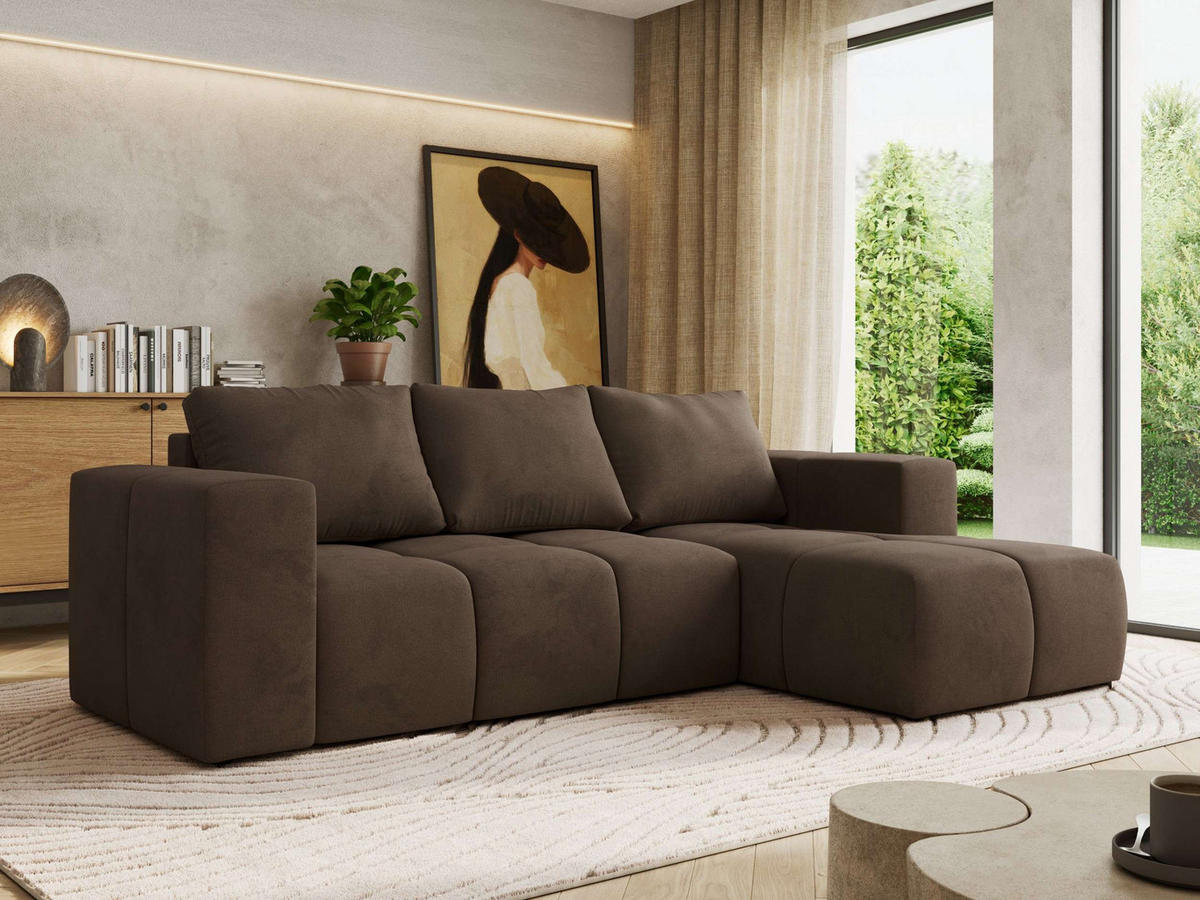 ROHOVÁ SEDAČKA MONIVA L - Hnědá Samet - Pravá Strana - černá/hnědá, textil/plast (266/164cm) - MKS