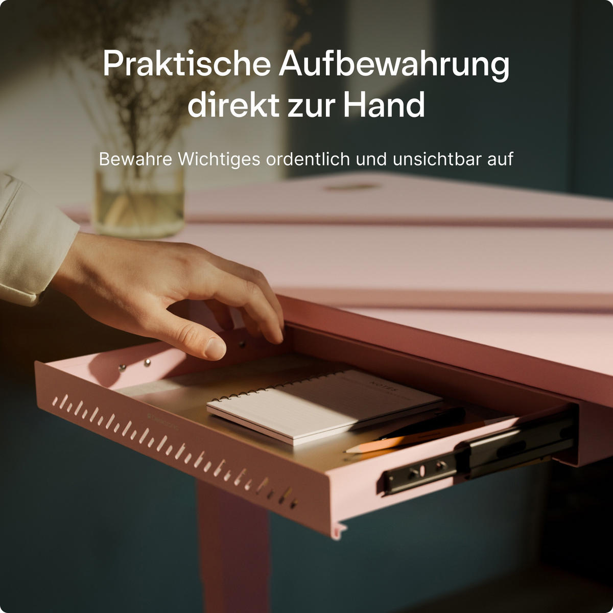 SCHUBLADEN-ORGANIZER unter dem Schreibtisch, 41x27x5cm Rosa - Pink, Metall (41/27/5cm) - Desktronic
