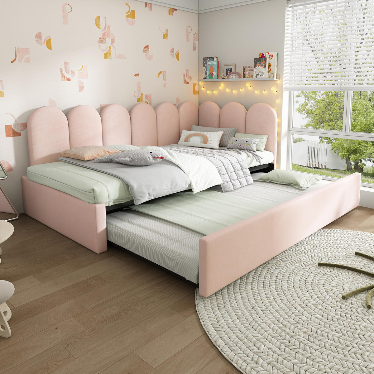 TAGESBETT mit Ausziehbett 90x200 cm Samt Rosa - Pink, Holzwerkstoff (90/200cm) - Beauniv