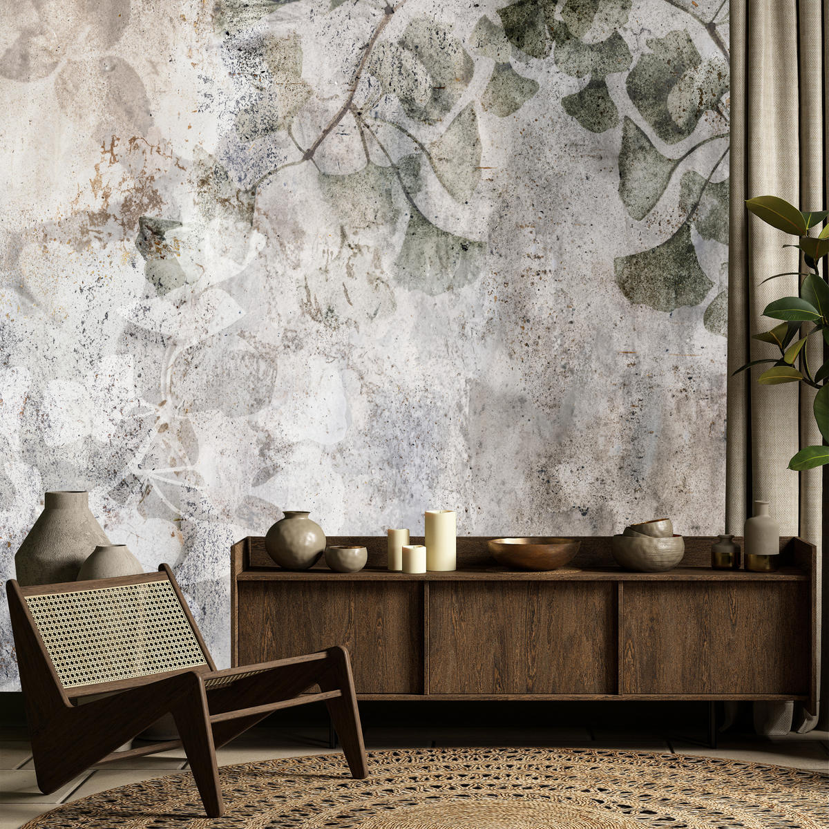 FOTOTAPETE für Büro Vintage Blätter Beton Abstrakt Grau Retro 500x350 - Beige/Grau, Papier (500/350cm) - Muralo