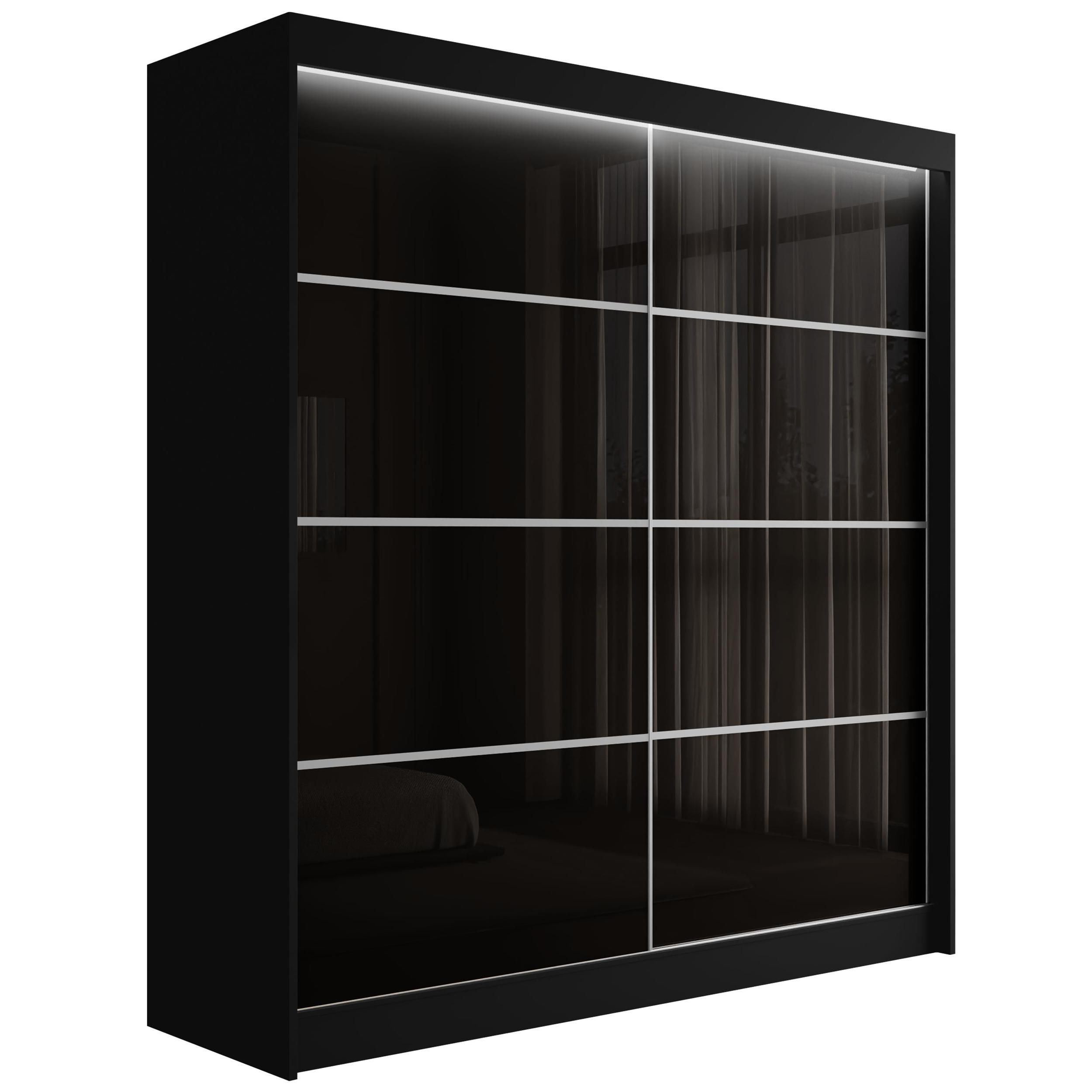 KLEIDERSCHRANK PEKA III mit LED - 200 cm - Schwarz - Schwarz/Weiß, Holzwerkstoff (200/215/61cm) - ALTDECOR