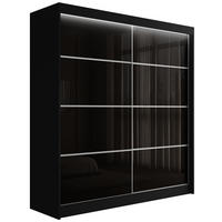 KLEIDERSCHRANK PEKA III mit LED - 200 cm - Schwarz - Schwarz/Weiß, Holzwerkstoff (200/215/61cm) - ALTDECOR