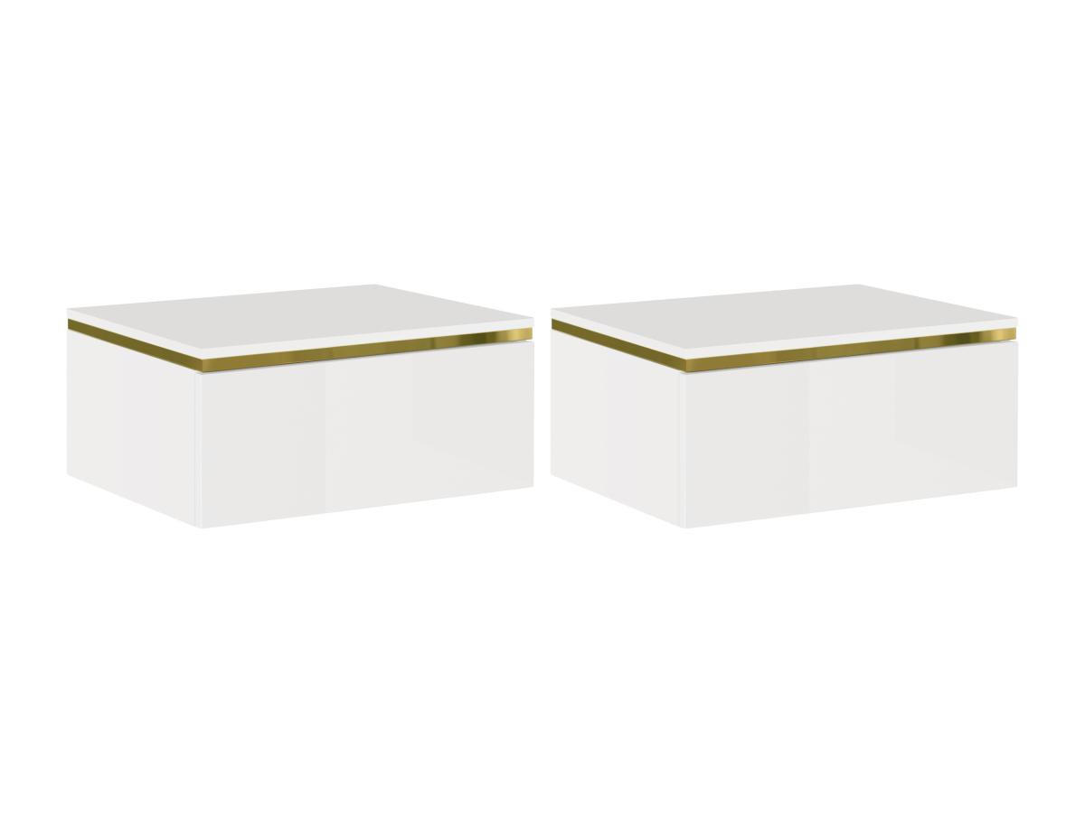 2ER-SET hängende Nachttische mit 1 Schublade - Hochglanz Weiß & Gold - VUKIA - Weiß, Holz (38.2/19.8/48.5cm) - Pascal Morabito