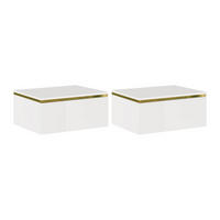 2ER-SET hängende Nachttische mit 1 Schublade - Hochglanz Weiß & Gold - VUKIA - Weiß, Holz (38.2/19.8/48.5cm) - Pascal Morabito