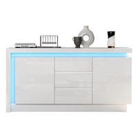SIDEBOARD Weiß, 140/35/72 cm, aus Spanplatte, mit LED-Beleuchtung und 3 Schubladen - Weiß, Holzwerkstoff/Metall (140/72/35cm) - CHICFURN