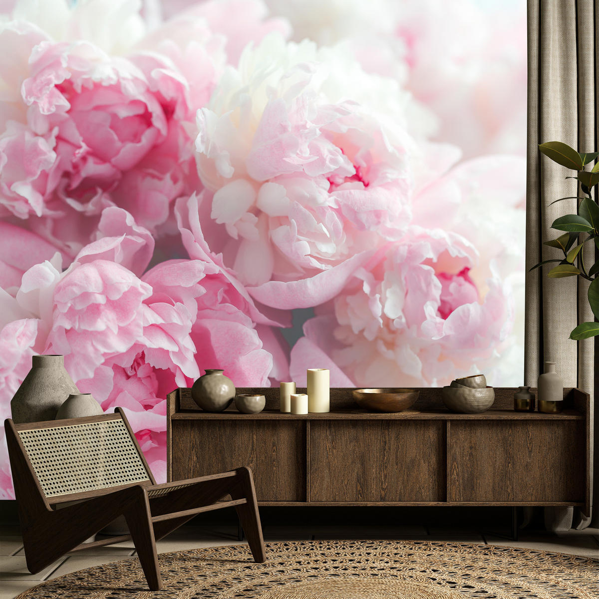 FOTOTAPETE Blumen Pfingstrosen Natur 3D 500x350 - Blau/Rosa, Papier (500/350cm) - Muralo