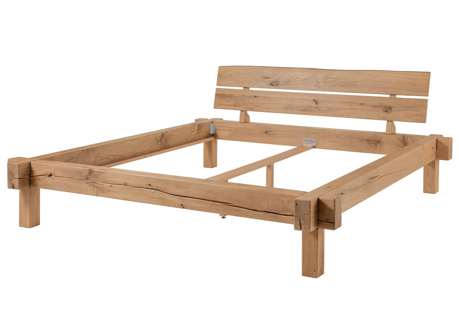 BETT Massivholz Wildeiche 200 x 200 x 85 beige BALKENMÖBEL #113 - Beige, Holz (200/200cm) - Massivmoebel24